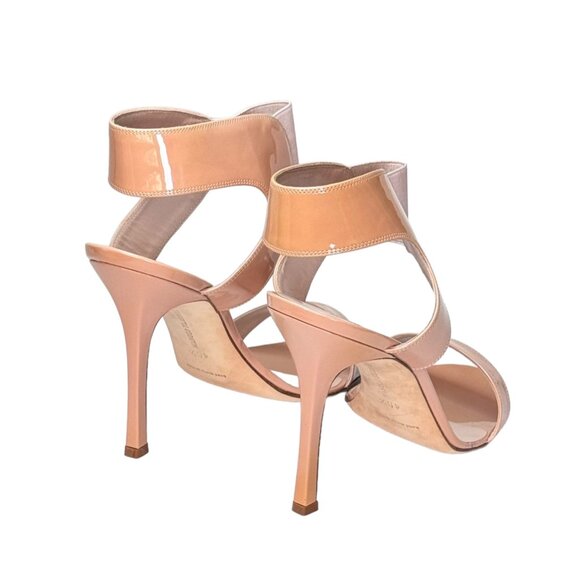 NWT Manolo Blahnik Sandals Sz 10 Nude Patent Leather Stiletto Heel Minimalist - Picture 6 of 14